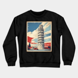 Leaning Tower of Pisa Italy Vintage Tourism Travel Poster Crewneck Sweatshirt